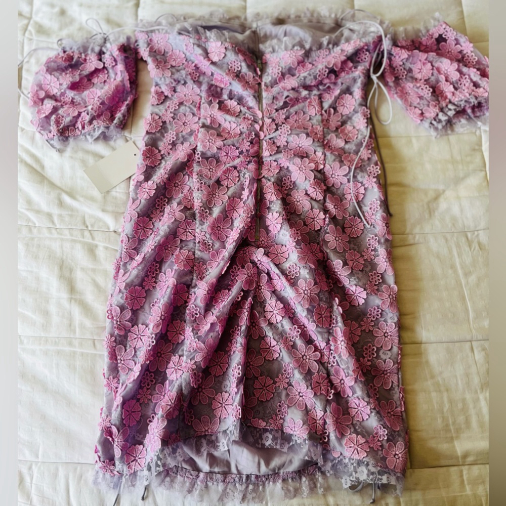 SOLD FOR LOVE & LEMONS Amalie Purple Floral Lace Cut Out NWT Mini Dress M - Picture 12 of 16